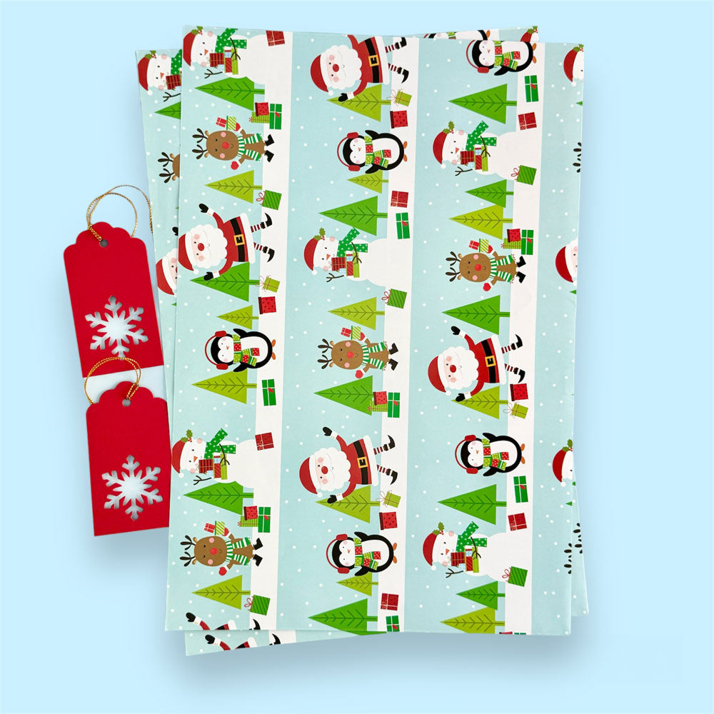 Santa and snowman holiday wrapping paper & gift tags (2 Sheets)