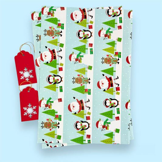 Santa and snowman holiday wrapping paper & gift tags (2 Sheets)