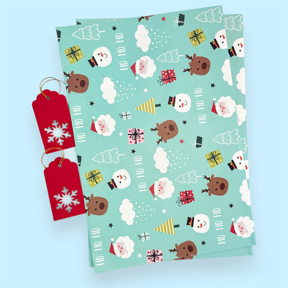Santa and snowman holiday wrapping paper & gift tags (2 Sheets)