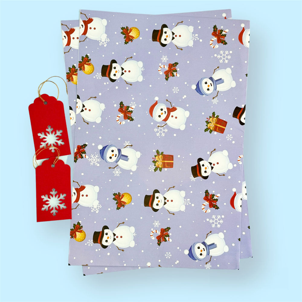 Santa and snowman holiday wrapping paper & gift tags (2 Sheets)
